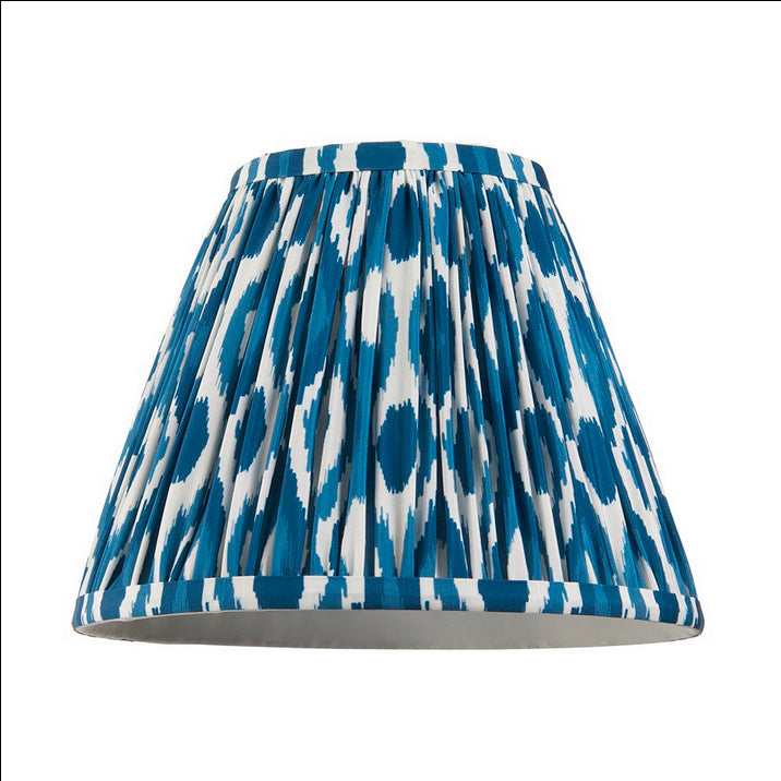 25 cm blue and white Ikat pleated cotton lampshade with tapered  shape.