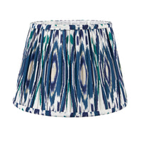 Blue Pleated Lamp Shade. Large, patterned, pleated shade in a blue, green and white colouring