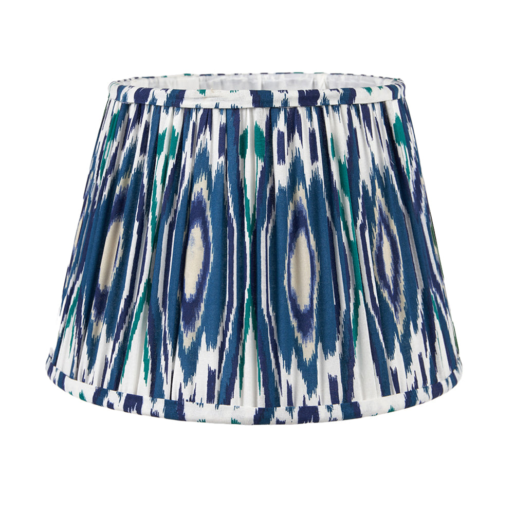Blue Pleated Lamp Shade. Large, patterned, pleated shade in a blue, green and white colouring