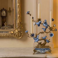 Bronze Porcelain Blue Bird Tree Candelabra