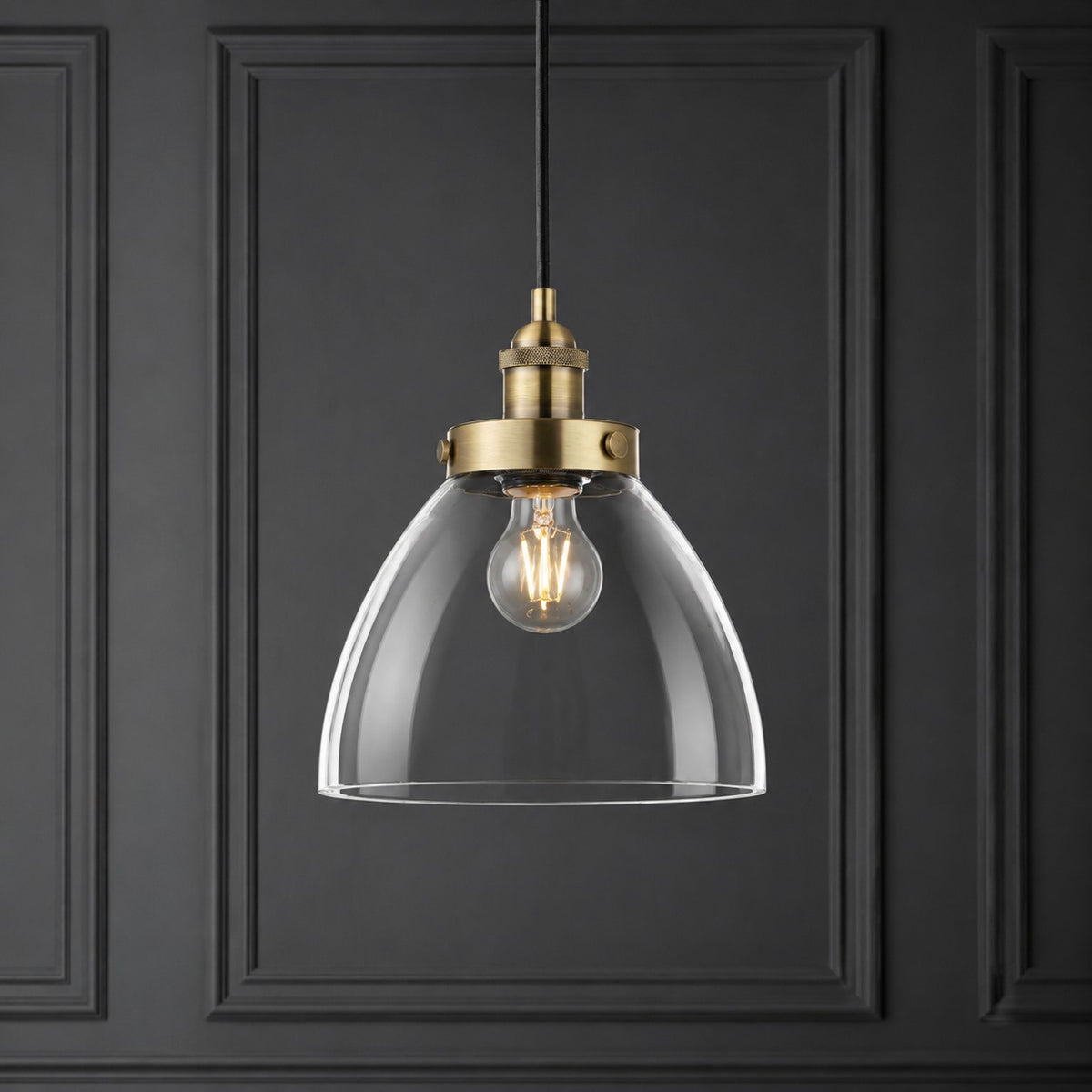 Antique Brass & Glass Pendant Light - CLEARANCE