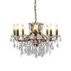 Bronze shallow 8-arm crystal chandelier with faceted crystal droplets.