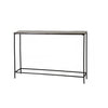 Set of two bronze-topped narrow console tables with slim black metal frames