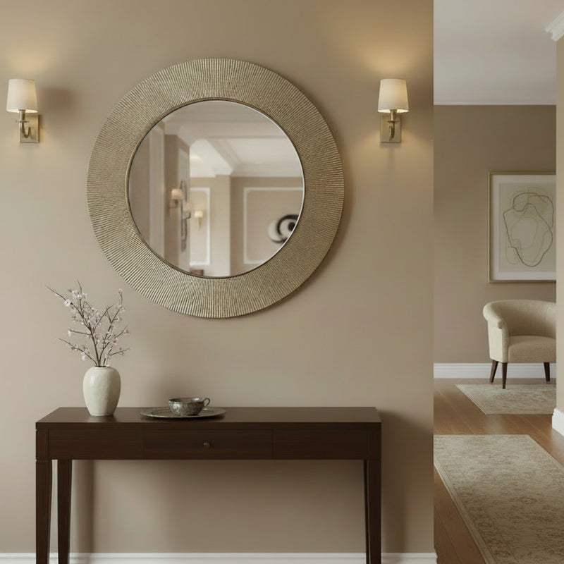 A really luxurious mirror, with a soft brushed finish. Above a fireplace in a living room, over a console table in an entryway, any room will only be enhanced by the addition of this mirror.