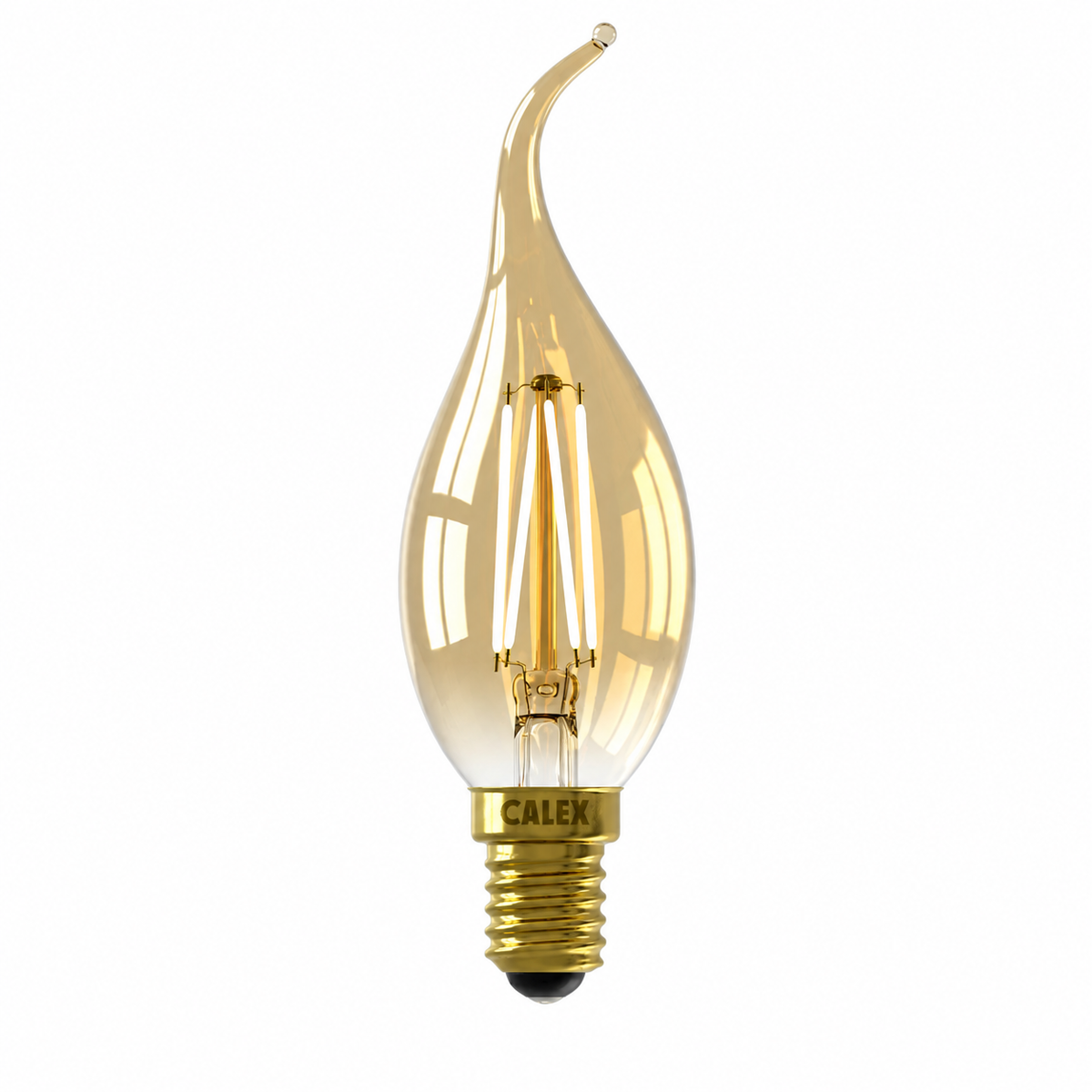 Gold LED light bulb on a white background