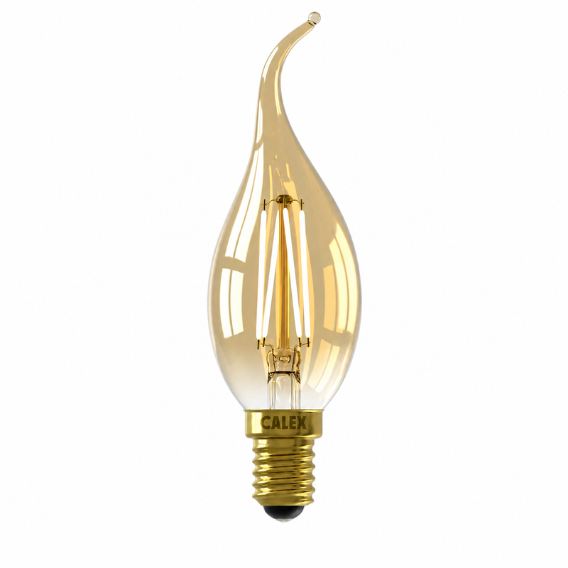 Gold LED light bulb on a white background