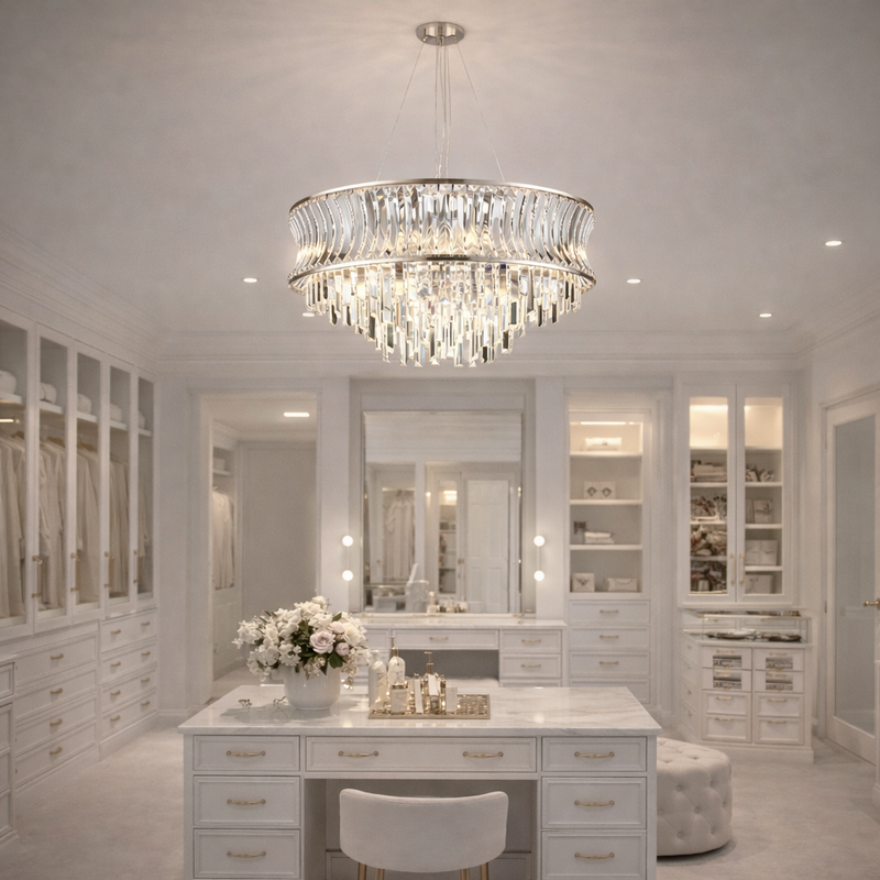 Luxury dressing room lighting, in a stunning dressing area.