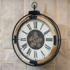 Wood & Metal Moving Cog Clock - Cream - 60cm