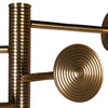 Close-up of aged brass coat stand with ribbed detailing and circular hooks, showcasing its luxurious and stylish design for home decor.