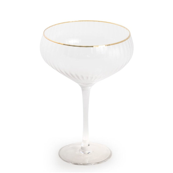 Set of 6 Champagne Coupe Glasses With Gold Rim