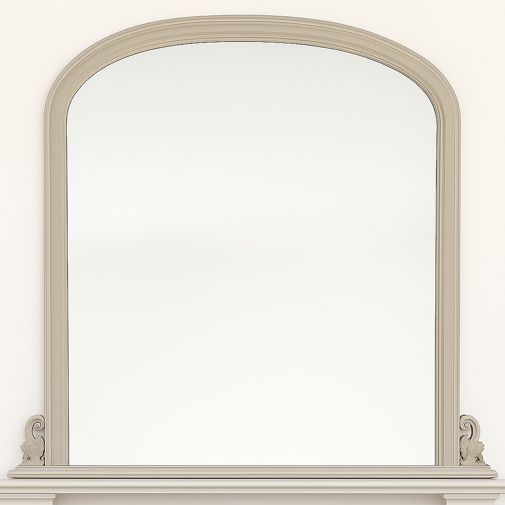 Cream overmantle mirror on a plain background