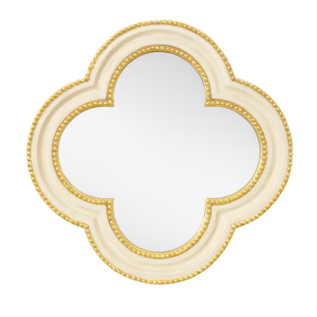 cream quatrefoil mirror perfect for bathroom or grouped in hall.