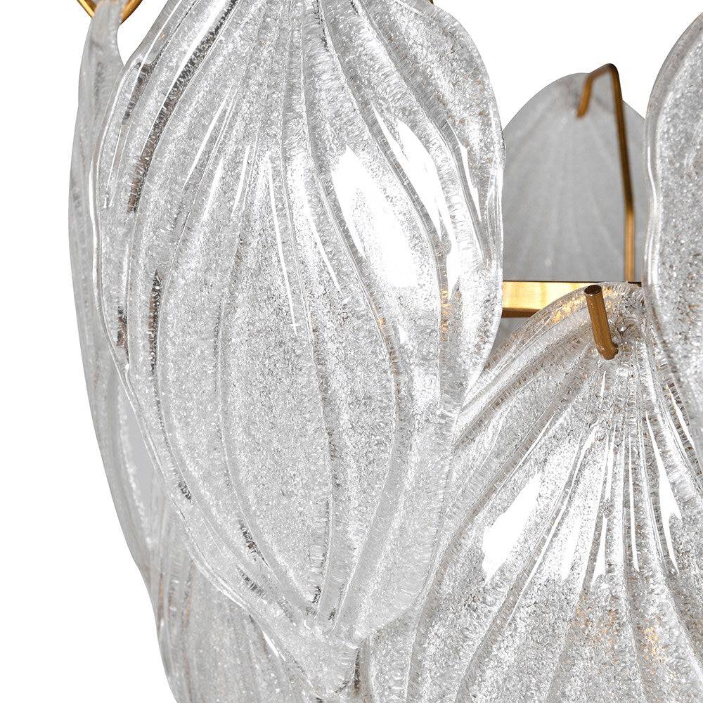 Detail of frosted leaf crystal chandelier.