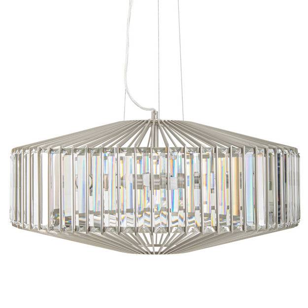 Exquisite, crystal and nickel chandelier, pendant. Absolute luxury, the perfect, simple addition to an room with an art deco feel. The ceiling rod is adjustable.