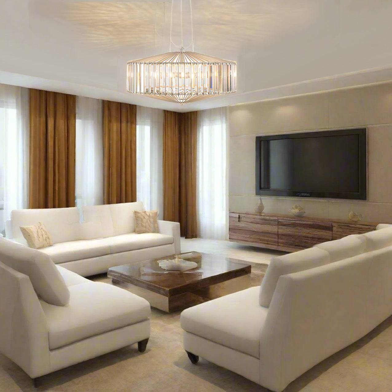 Exquisite, crystal and nickel chandelier, pendant. Absolute luxury, the perfect, simple addition to an room with an art deco feel. The ceiling rod is adjustable.