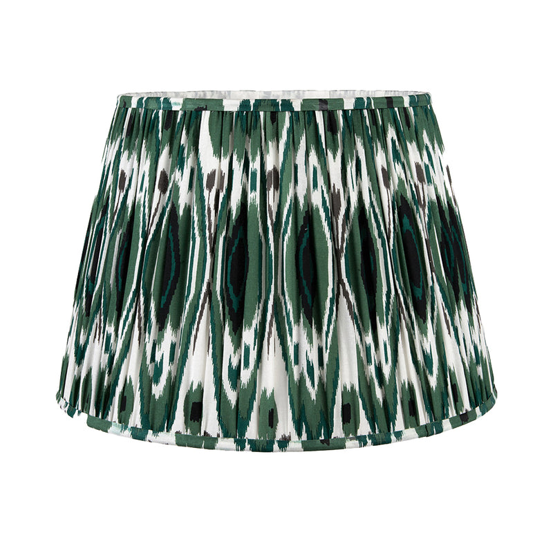 Dark Green Pleated Lamp Shade. Large, patterned, pleated shade in a dark green and white colouring.