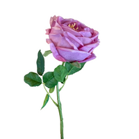 This ultra-realistic artificial dark pink rose features rich, velvet-like petals and a vibrant green stem with textured leaves.