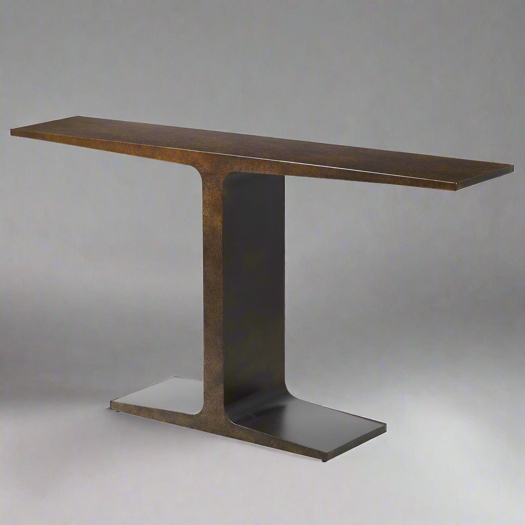 Possibly the most industrial table ever, this bronze sculptural console has an absolutely perfect industrial appeal.