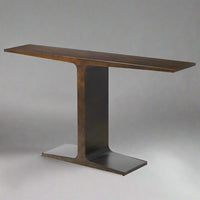 Possibly the most industrial table ever, this bronze sculptural console has an absolutely perfect industrial appeal.&nbsp; This would work well in an urban setting in a hall or entryway with a massive metal mirror and industrial style lamps - what a statement !!&nbsp; The metal is iron with a bronze patina in deep brown.&nbsp; It is rare to find furniture that is sleek and uncomplicated a real accent piece that would set the tone for the rest of the interior.

H: 87 cm W: 160 cm D: 31 cm&nbsp;