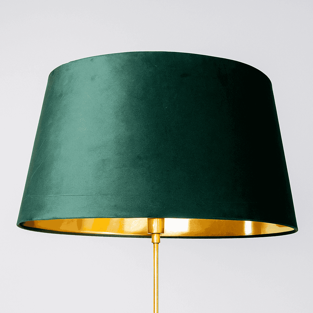 Oversize green velvet shade with gilt inner to bring a touch of luxury to any room. 