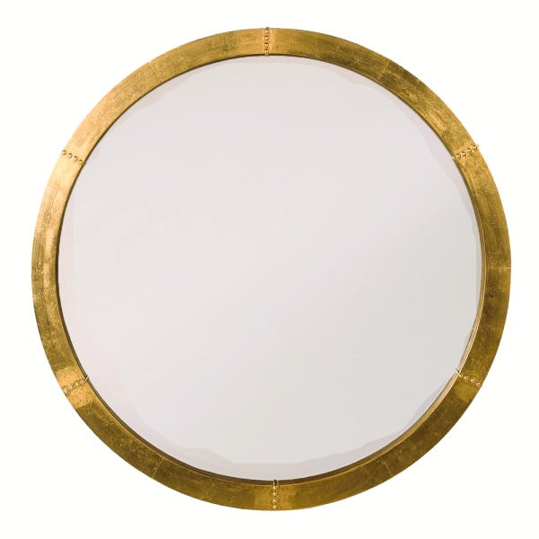Round light fixture with gold frame on a white background