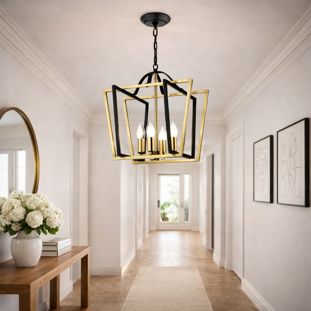 Matt Black & Brass Wide Lantern