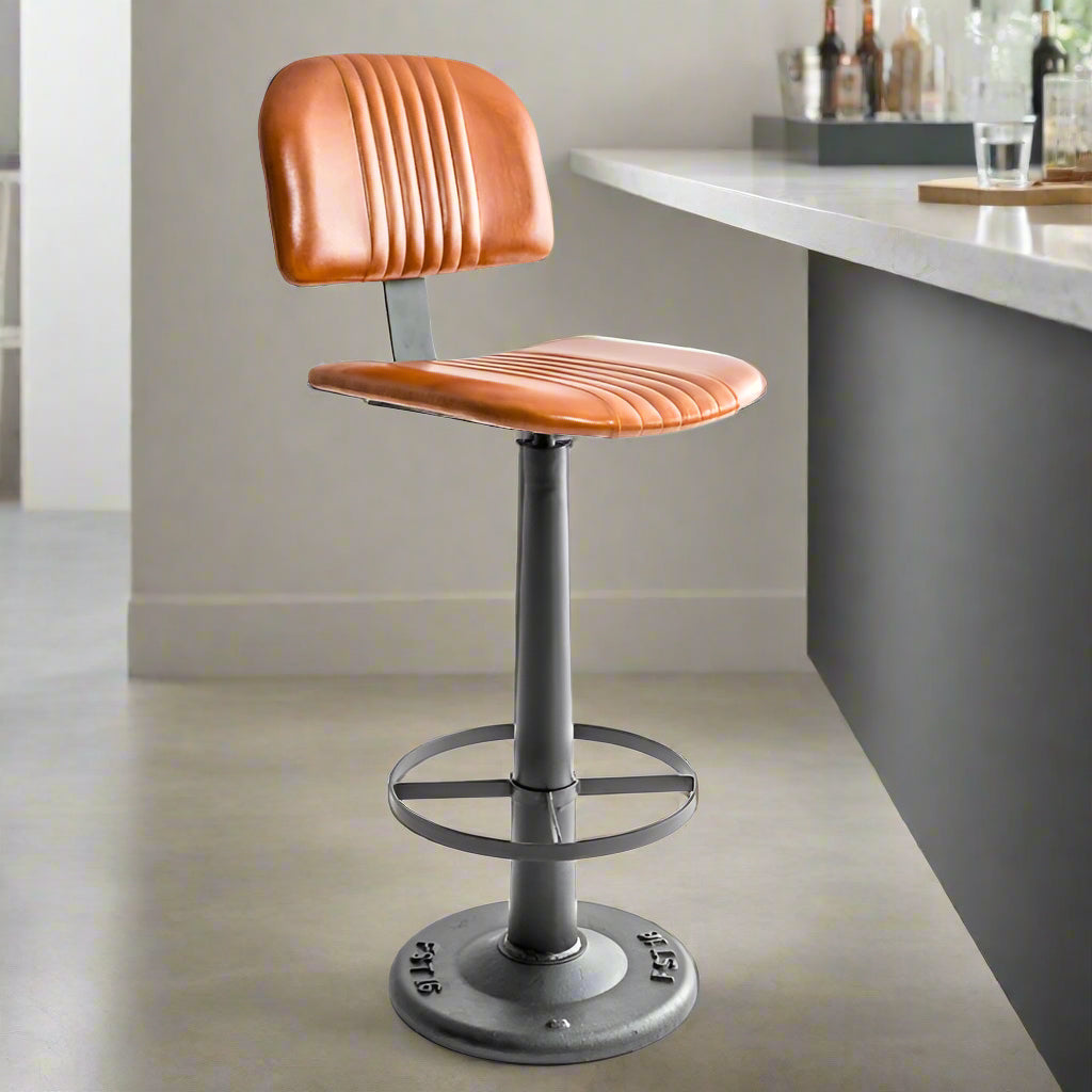 Leather bar stool against a kitchen counter/bar