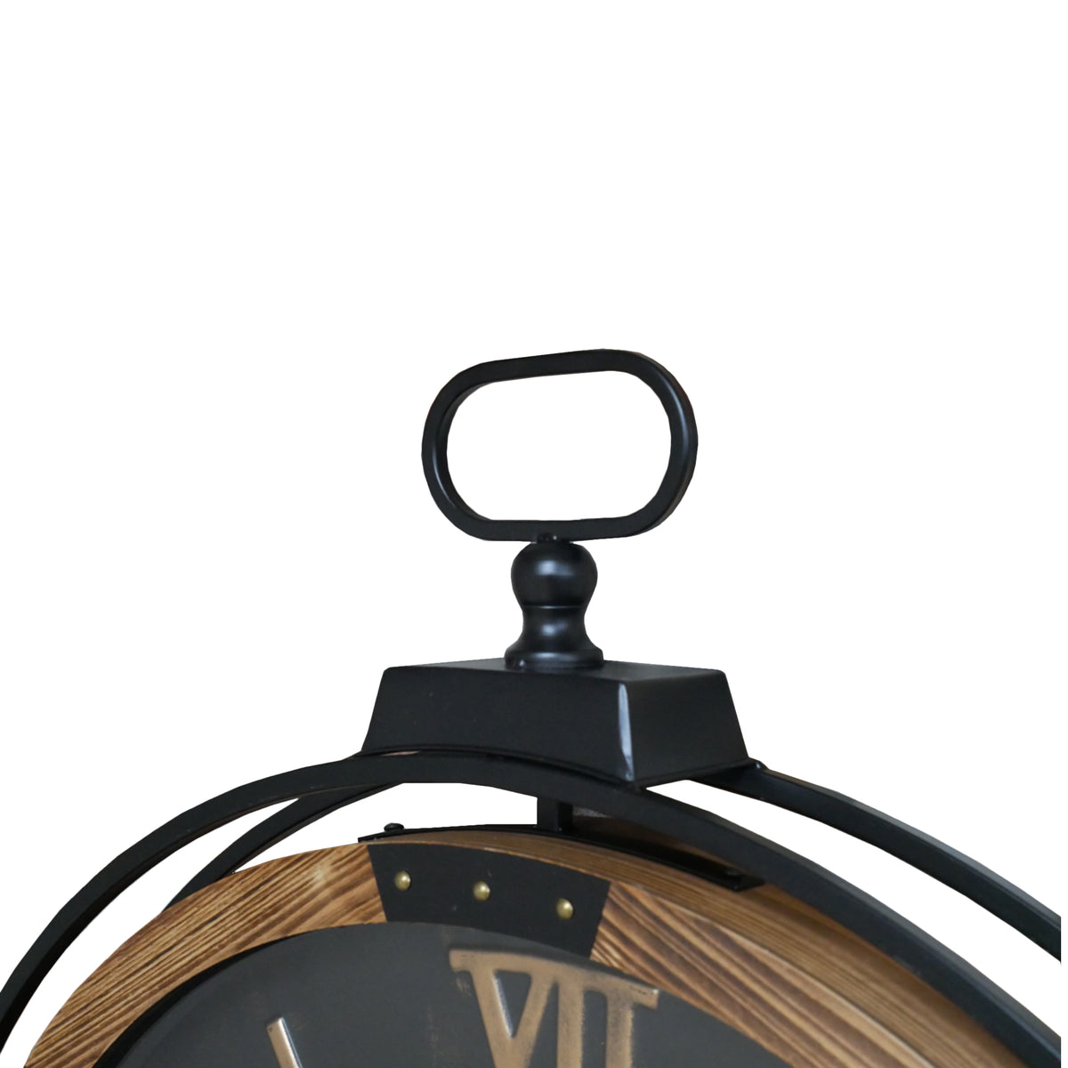 Wall clock with moving cogs and an antiqued black face. Black metal & wooden rim A great moving clock, large enough to be a real statement. 