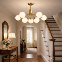 Nine Opal Globe Ceiling Light - Brushed Brass