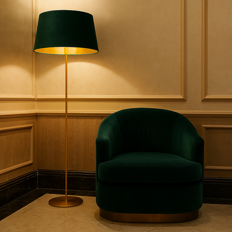 Elegant Green Velvet Lampshade with Gold Lining, Large 56 cm