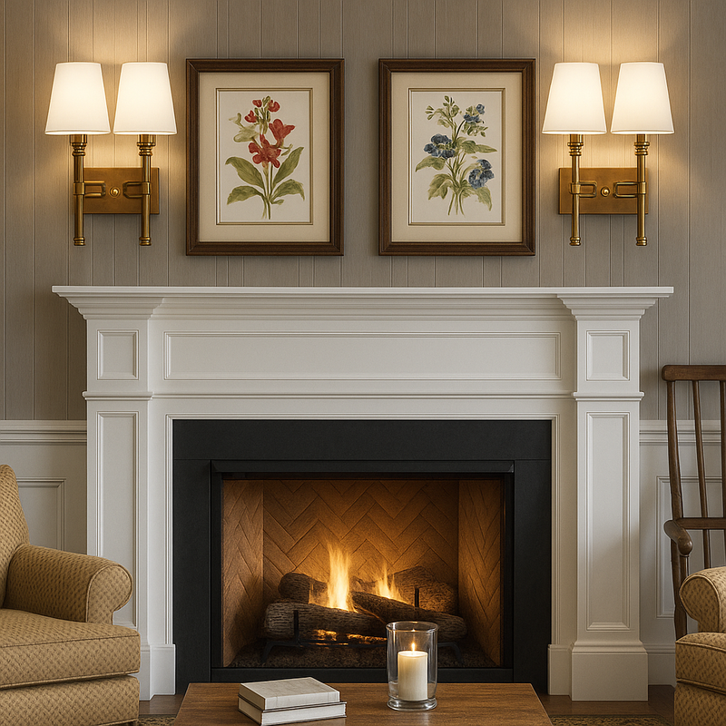 Double rubbed antique brass ribbed wall light with two fabric shades.&nbsp; The sturdy wall light is perfect for a living room or a bedroom.&nbsp;&nbsp; You get the added bonus of twice the amount of light, in a dark hallway or landing. The addition of two fabric shades allows the light to stream out.&nbsp;