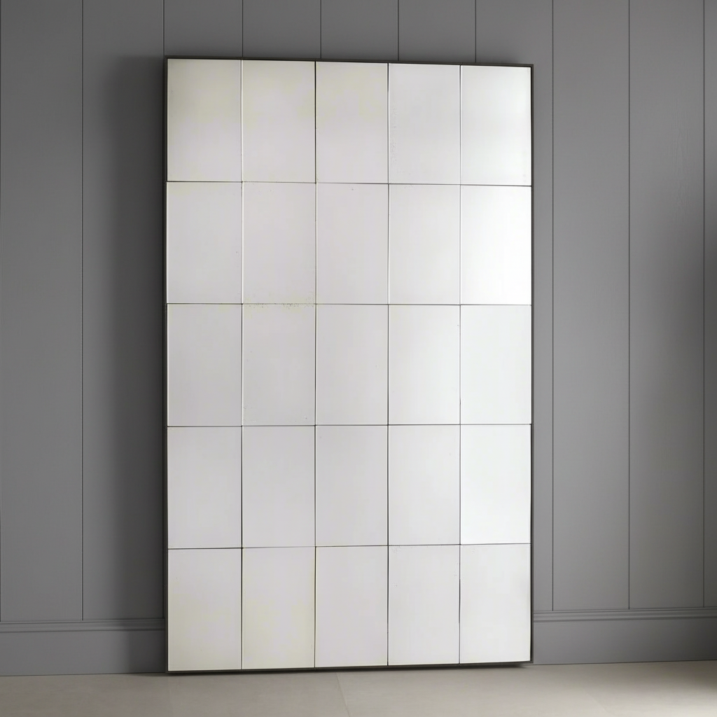 Extra large aged glass window mirror, 160cm high