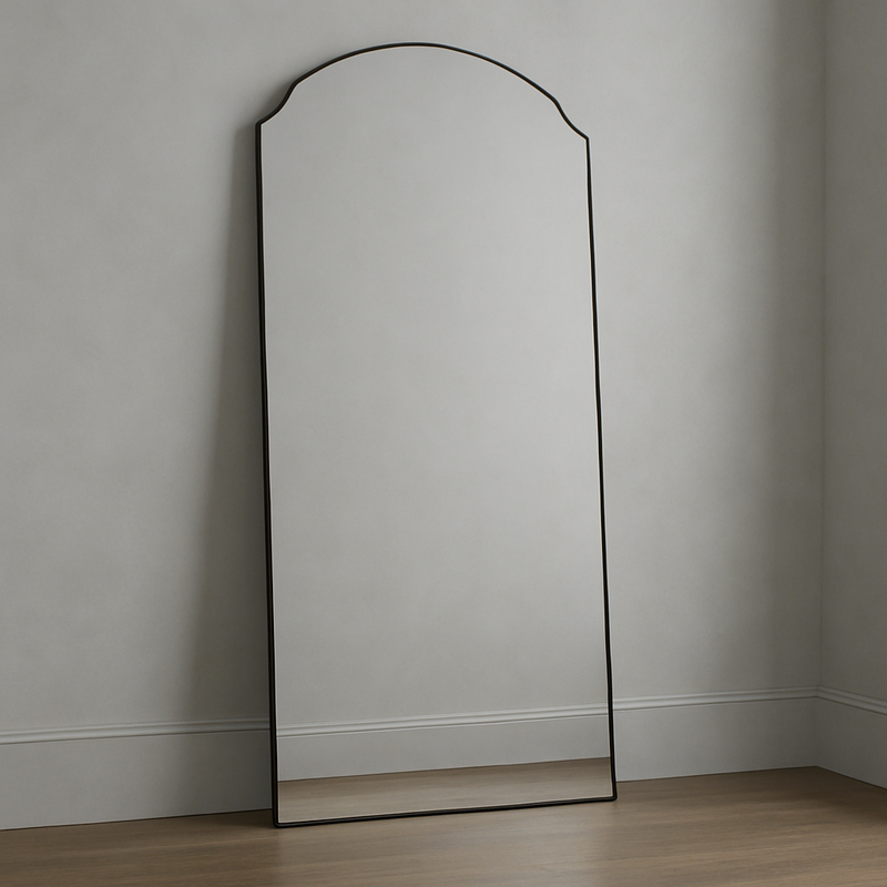Minimal arched leaning mirror in black, great dressing room or bedroom mirror