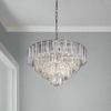 Four-tier extra-large crystal chandelier with clear tubular glass rods and polished metal frame.