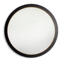 The mega size black wooden mirror is shown on a white background. 