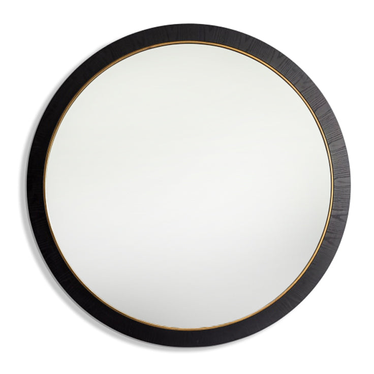 The mega size black wooden mirror is shown on a white background. 