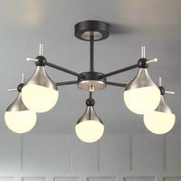 Five-light semi-flush ceiling light with opaque glass globes