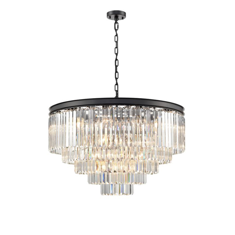 Five-Tier Black Crystal Prism Chandelier - Statement Light