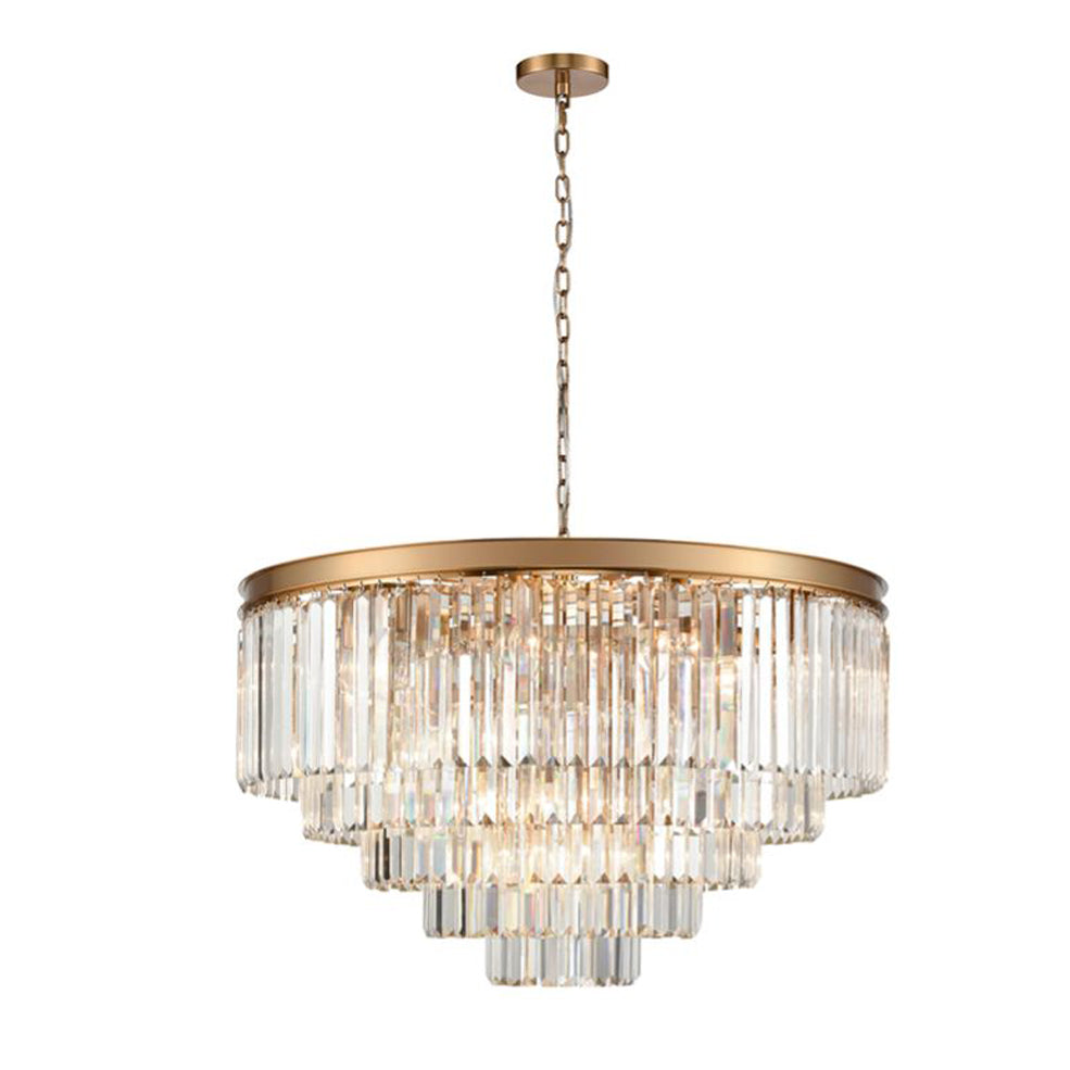 Make a grand statement with this five-tier crystal chandelier, a masterpiece of modern glamour and timeless elegance. This chandelier brings a sense of modern glamour and timeless elegance to any room
