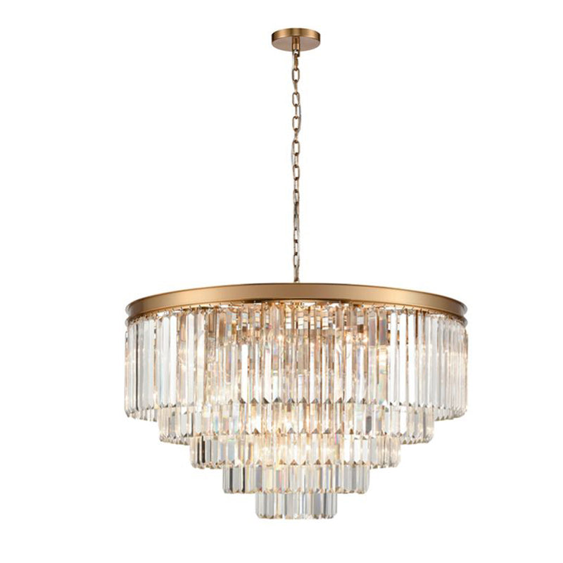 Make a grand statement with this five-tier crystal chandelier, a masterpiece of modern glamour and timeless elegance. This chandelier brings a sense of modern glamour and timeless elegance to any room