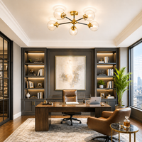 Globe flush light in a modern luxury home office with desk and bookcases.
