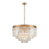 Four‑tier chandelier with cascading clear crystal rods and a polished gold band, hanging from an adjustable chain.