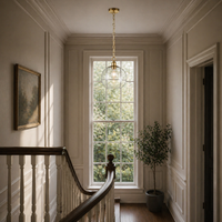 Round Clear Glass & Gilt Chain Pendant