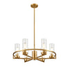 Stunning gilt metal chandelier with 6 cylindrical ribbed tube lights. The height is adjusted by 4 rods (included with product). 