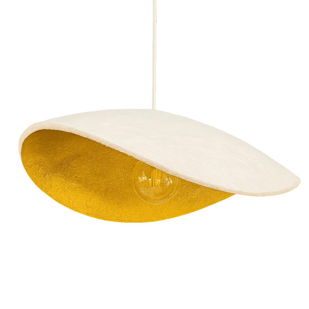 Warm gilt interior of plaster pendant light