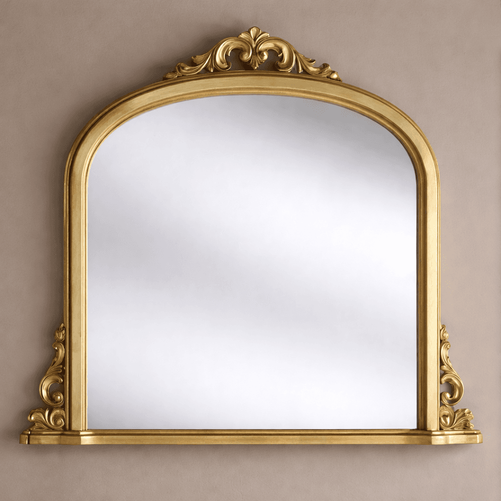Gilt overmantle mirror alone on plain background