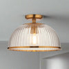 Illuminate your space with timeless elegance using this ribbed glass flush ceiling light with gilt metal detailing. Designed to combine classic sophistication with modern functionality, this semi-flush mount light fixture features a dome-shaped ribbed glass shade that diffuses light beautifully, creating a warm and inviting glow. The gilded metal frame and ceiling plate add a touch of luxury, making it a perfect statement piece for any interior.

This versatile ribbed glass ceiling light works effortlessly 