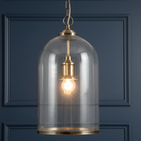 A great glass pendant with Brass or Nickel rim at the Base and same colour ceiling rose. Perfect hall light