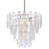 Textured glass four tiered chandelier on a gilt metal frame, a statement in any room.&nbsp; Sixteen bulbs glow through the glass, giving a diffuse, ambient light. Perfect for a modern setting or to give an ethereal glow&nbsp; in period setting. This large ceiling light is a striking focal point and will add glamour.
