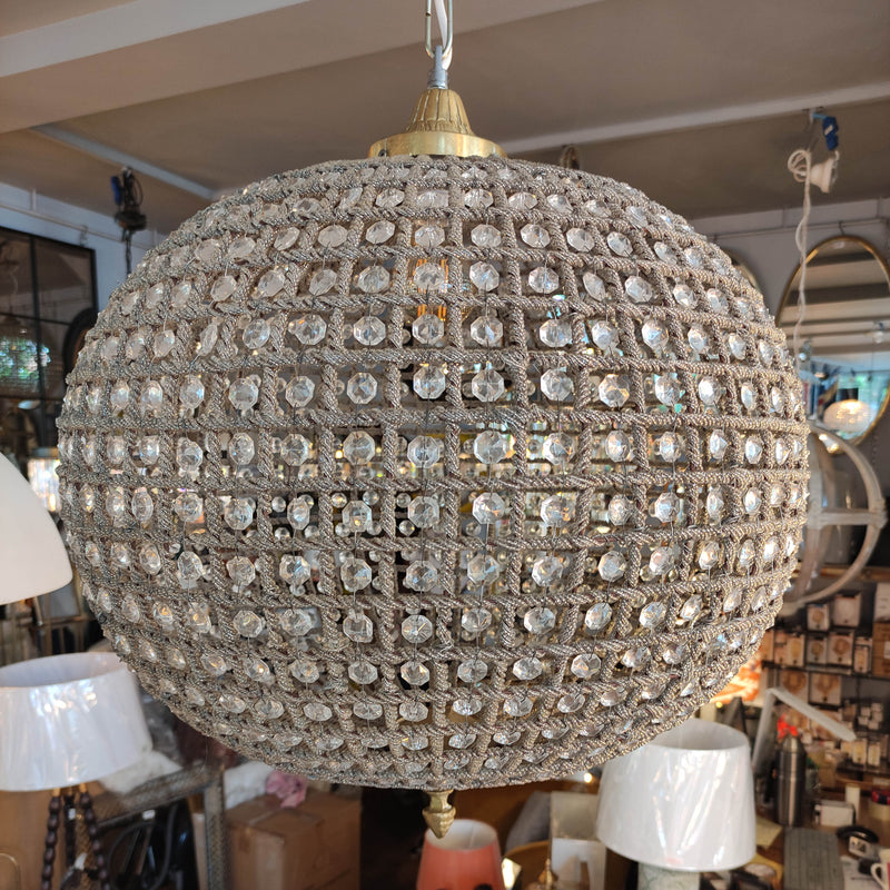 Extra Large XXL Brass Crystal Globe Chandelier - 80 cm